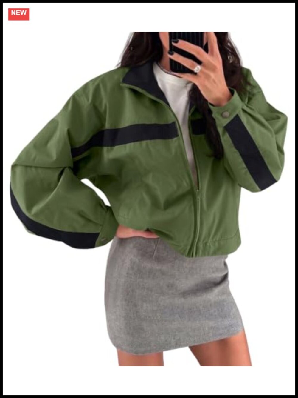 Womens Cropped Zip Up Jacket Lightweight Windbreaker Color Block Coat